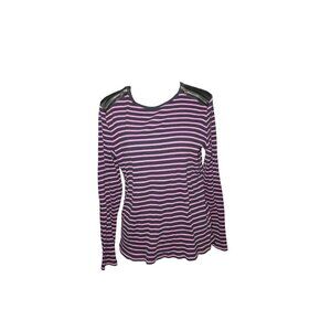 Ralph Lauren Pink & Black Striped long sleeve leather shoulders sweater  size XL